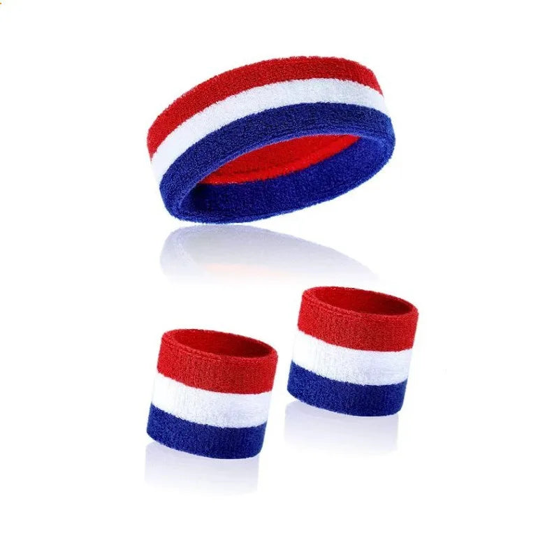 Striped Wrist Brace Hair Band Sport Socks Set Sweat-absorbing Headband Wristband Football Socks Table Tennis Wrist Band