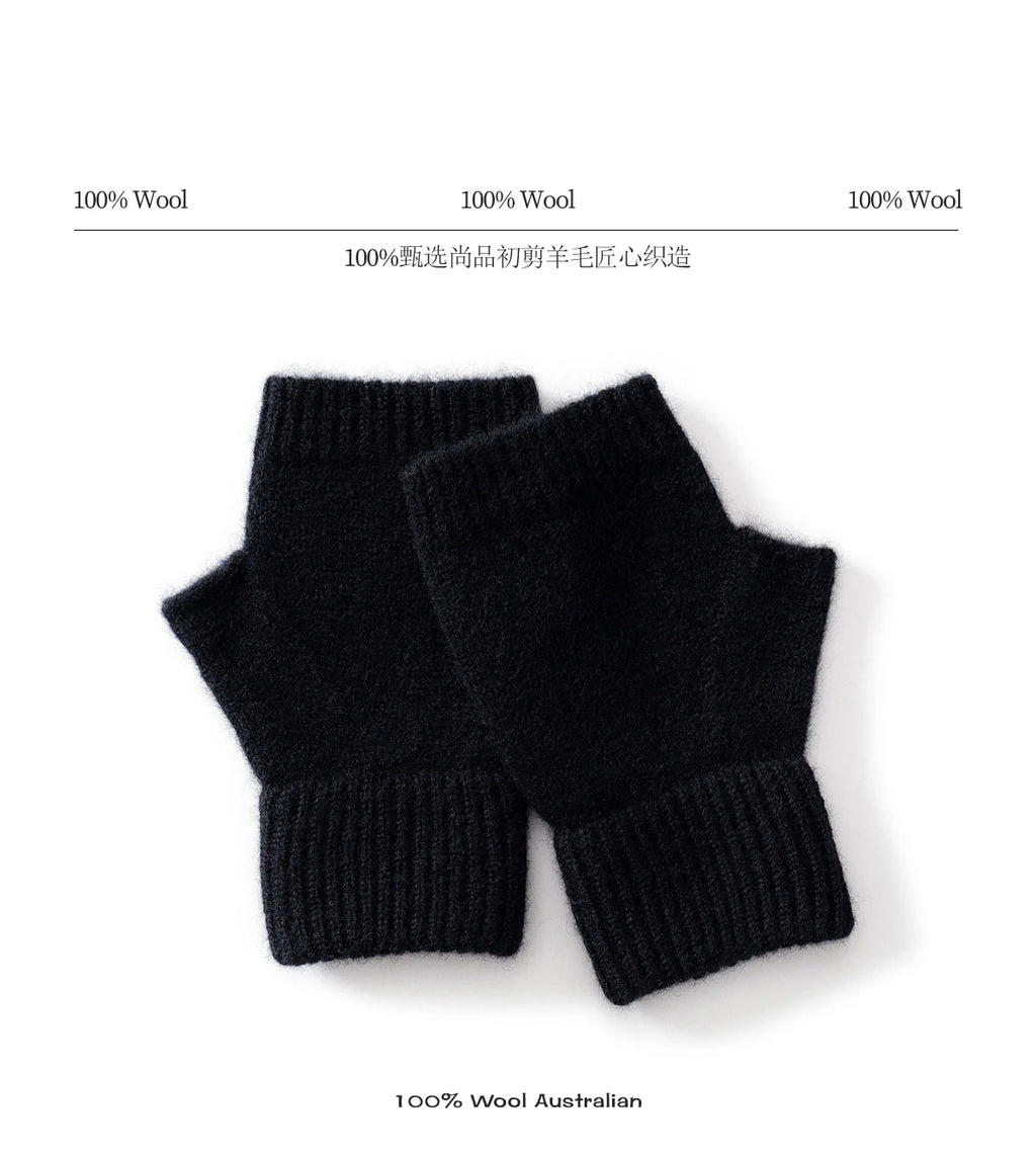 2025 Winter Women 100% Merino Wool Mitts 15cm Knitted Fingerless Gloves Thermal Gloves Semi Finger Lengthen Mittens Arm Warmers