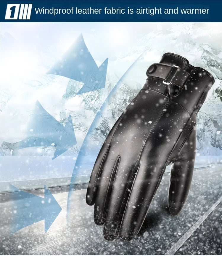 Winter Gloves for Men Genuine Leather Gloves Outdoor Cycling Black Real Sheepskin Keep Warm Driving Motorcycle Gloves