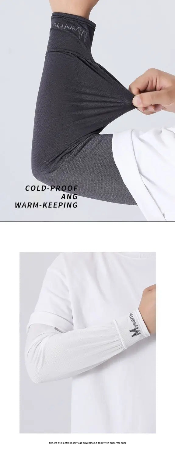 2025 Summer Ice Silk Men's Loose Sunscreen Sleeves UV Ice Gloves Riding Arm Guards Sport Running Driving Absorbent