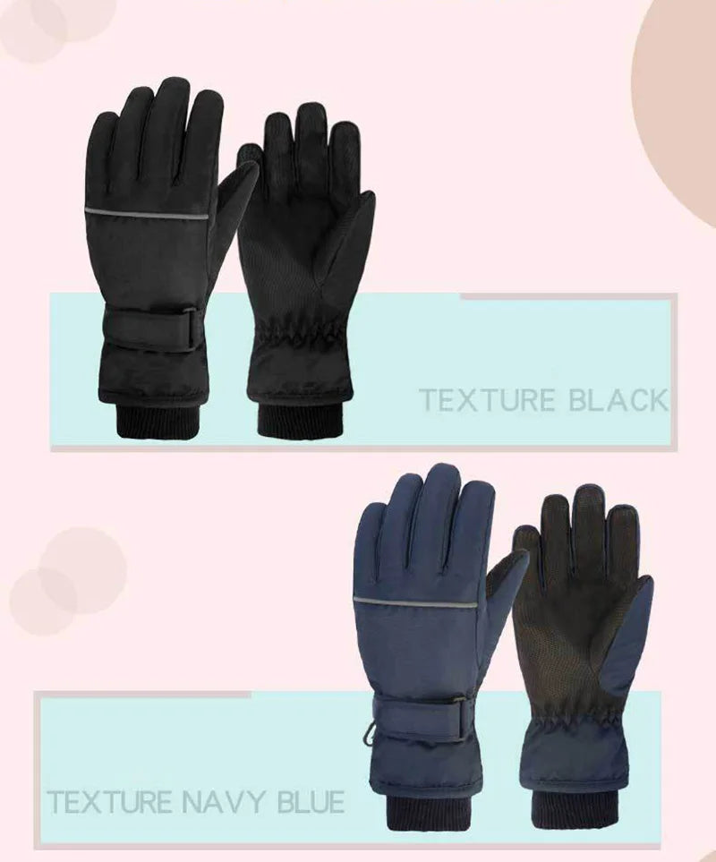 Waterproof Ski Gloves for Adult Kids Thick Children Snowboard Gloves Outdoor Fleece Lining Family Winter Gloves for Boys Girls