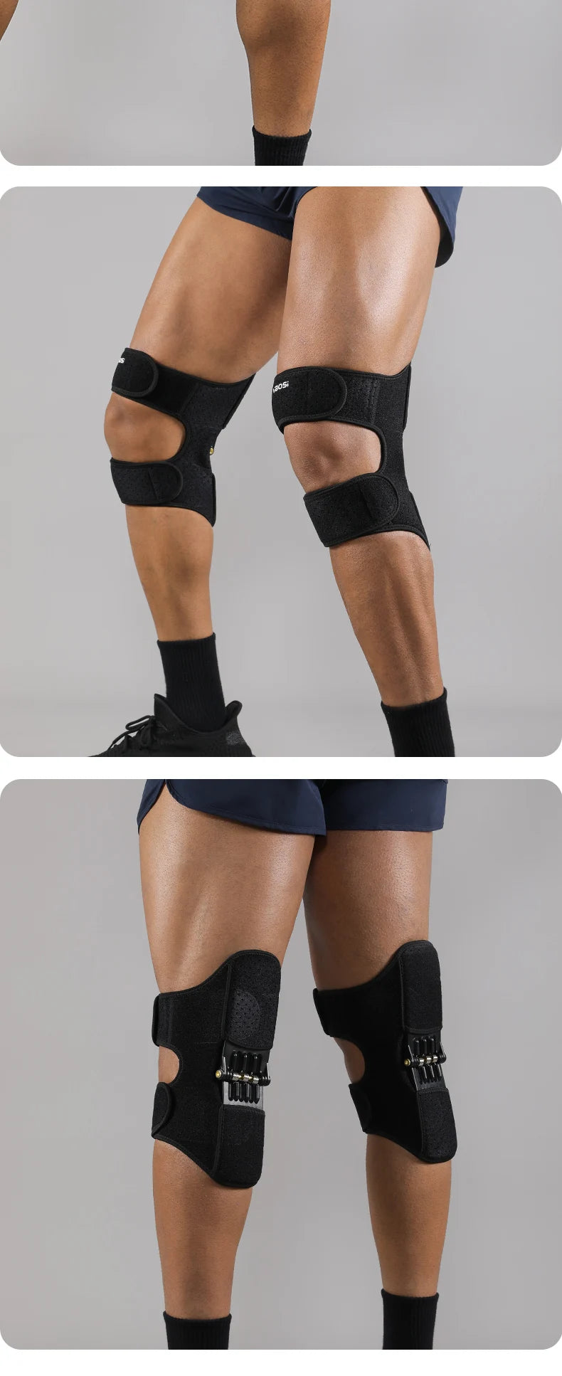 VBOSi 1 Pair Adjustable Knee Brace with Triple-Spring Booster Men Women Rebound Stabilizer for Sports Training & Squat Support