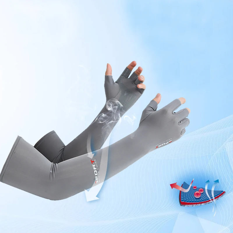 1Pair Sport Arm Sleeves Cycling Running Fishing Climbing Arm Cover Sun UV Protection Ice Cool Sleeves 5 Finger Cuff