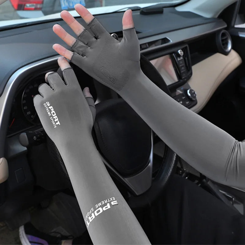 1Pair Sport Arm Sleeves Cycling Running Fishing Climbing Arm Cover Sun UV Protection Ice Cool Sleeves 5 Finger Cuff