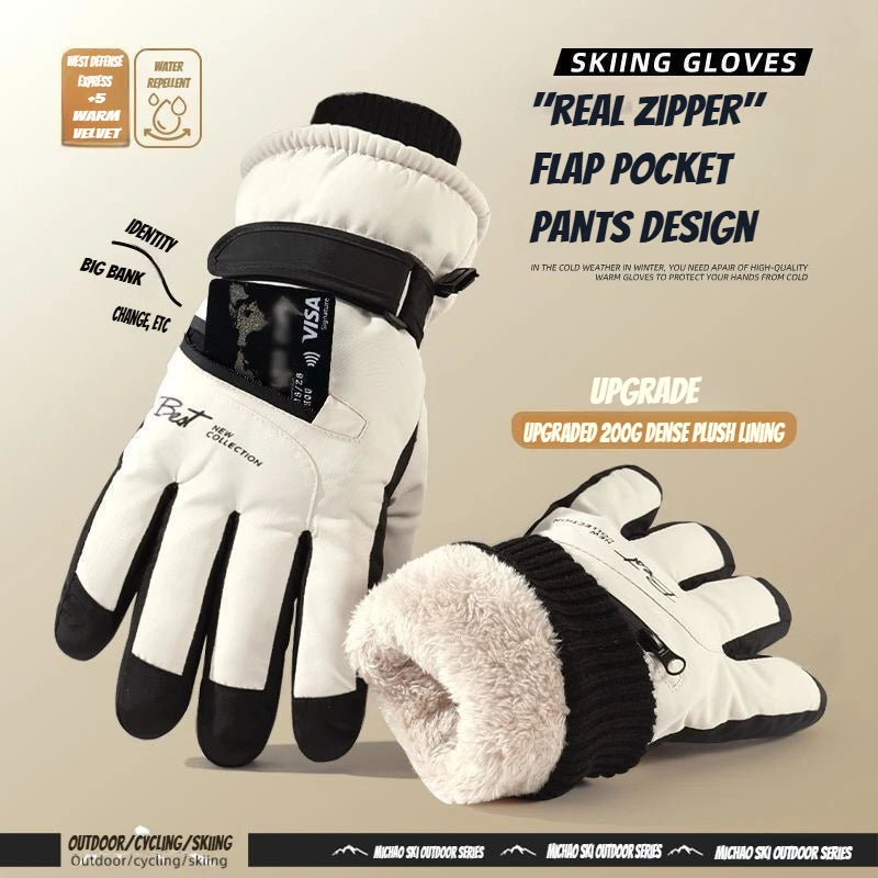 Winter Cycling Gloves Non Slip Touch Ski Gloves Snowboard Accessories Waterproof Pocket Warm Men's and Women's Gloves