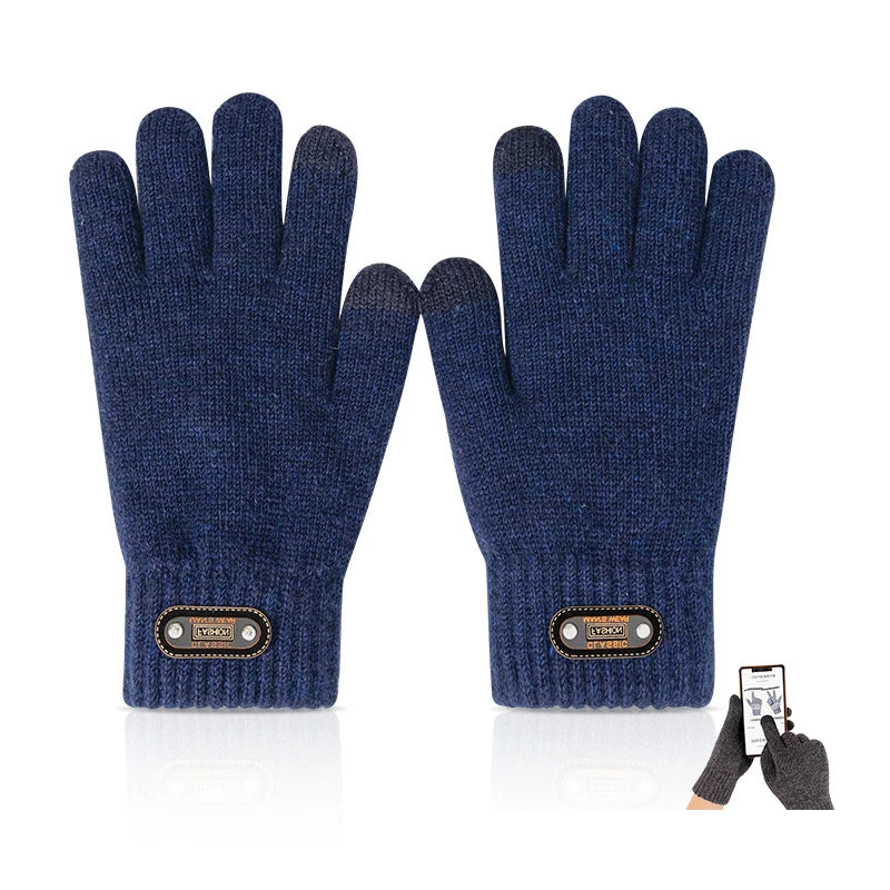 Winter Gloves for Men Touch Screen Cycling Windproof Wool Knit Thick Fleece Office Student Warm Business Game Elastic Soft Glove
