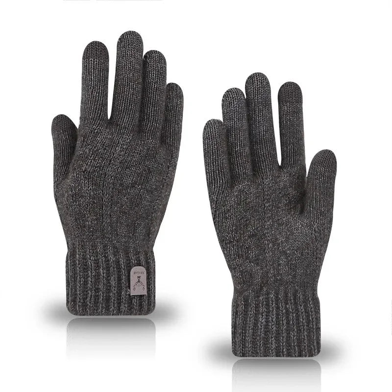 New men's warm gloves winter touch screen plus fleece gloves cold warm wool knitted gloves Outdoor Windproof Skiing Snow Mittens