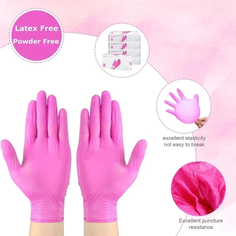 20/100PCS Pink Nitrile Disposable Gloves Latex Free Cleaning Gloves for Kitchen Cooking Household Beauty Petcare Hair Dye Gloves