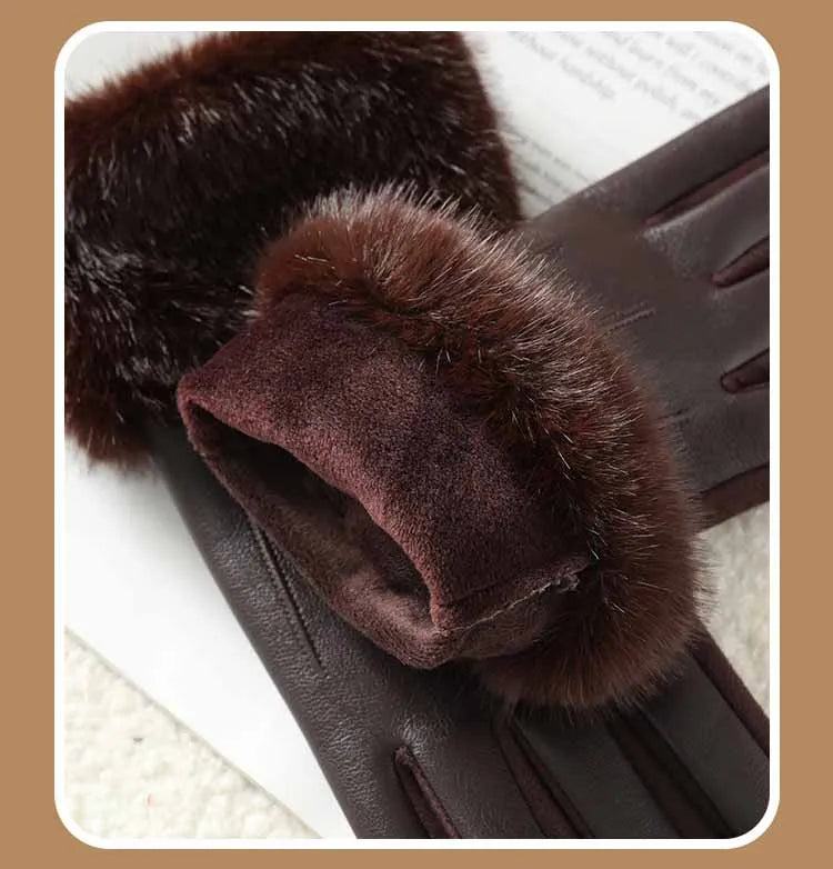 Winter Luxury Women's PU Leather Gloves Wrist Soft Faux Fur Trim Cuff Fashion Elegant Party Warm Touch Screen Drive Cycling