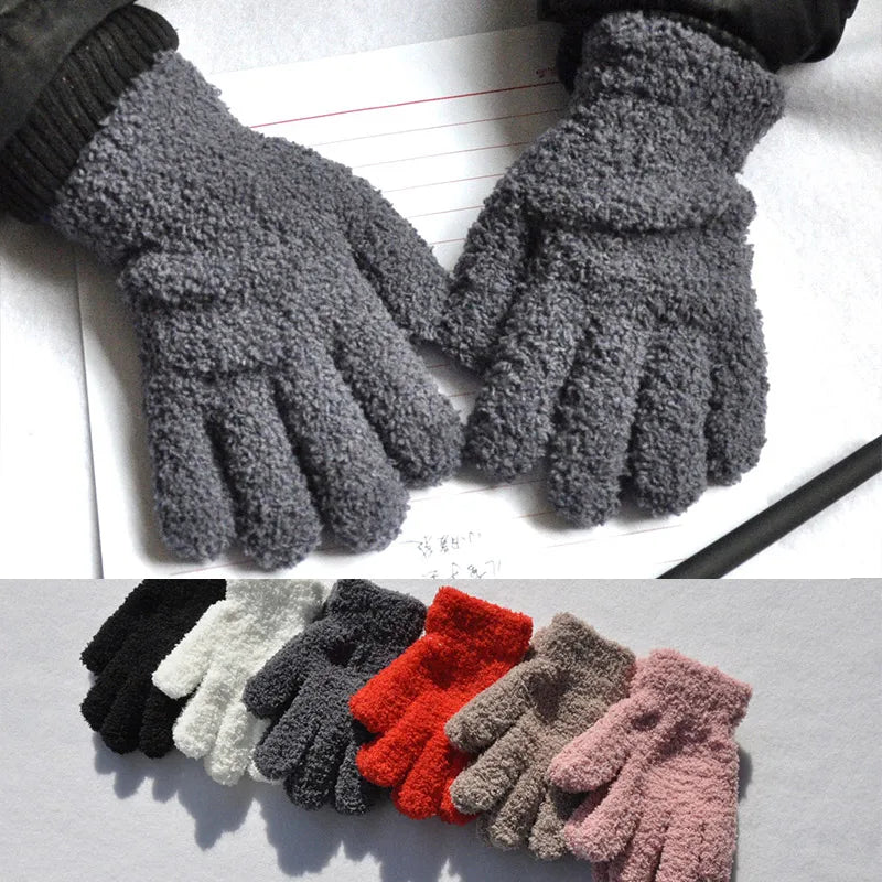 Lamb Fleece Children Gloves Winter Thick Kids Plush Glove 5-11year Girl Boy Hand Warmer Solid Color Baby Five Fingers Mittens 장갑
