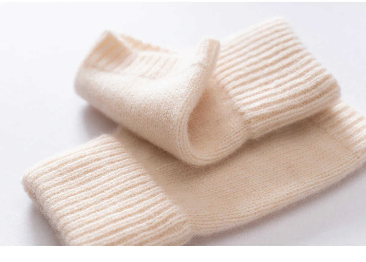 2025 Winter Women 100% Merino Wool Mitts 15cm Knitted Fingerless Gloves Thermal Gloves Semi Finger Lengthen Mittens Arm Warmers