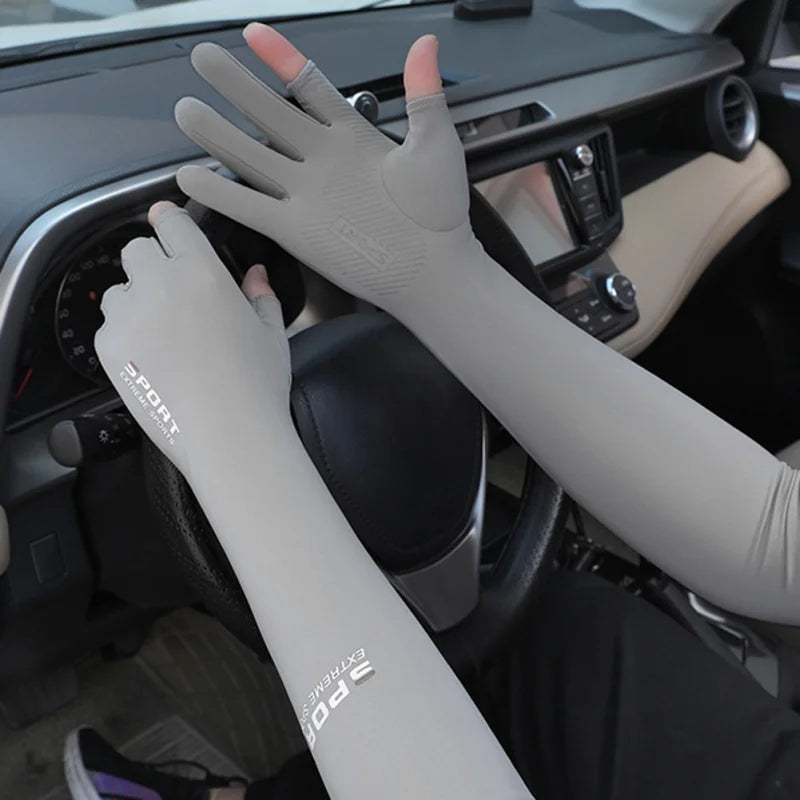 1Pair Sport Arm Sleeves Cycling Running Fishing Climbing Arm Cover Sun UV Protection Ice Cool Sleeves 5 Finger Cuff