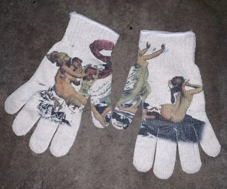 Women Knitted Glove Winter Screen High Fashion Ladies Glove Thicken Warm Compression Men Casual Mitten Y2K figure Pattern Gothic