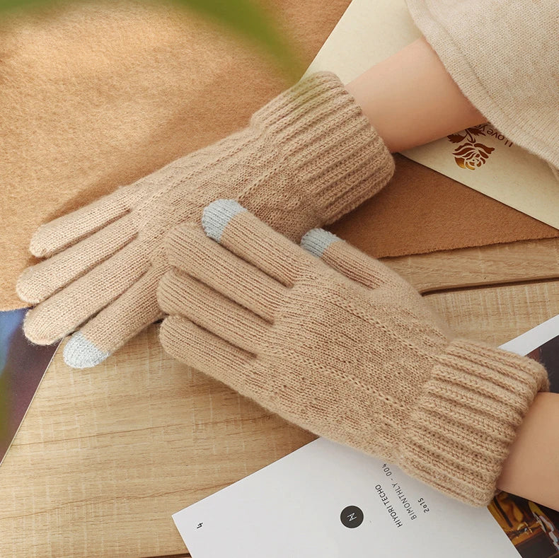 New Men's Warm Full Finger Gloves Winter Touchscreen Plus Fleece Gloves Woman Thickening Wool Knitted Cycling Driving Gloves