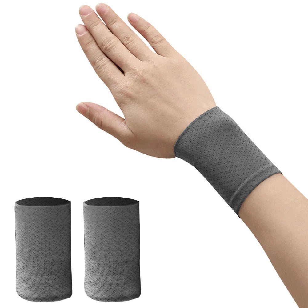 1 Pair Elastic Wristband Wrist Brace Breathable Summer Ice Silk Cooling Sweat-absorbent Sports Cycling Running Wrist Straps