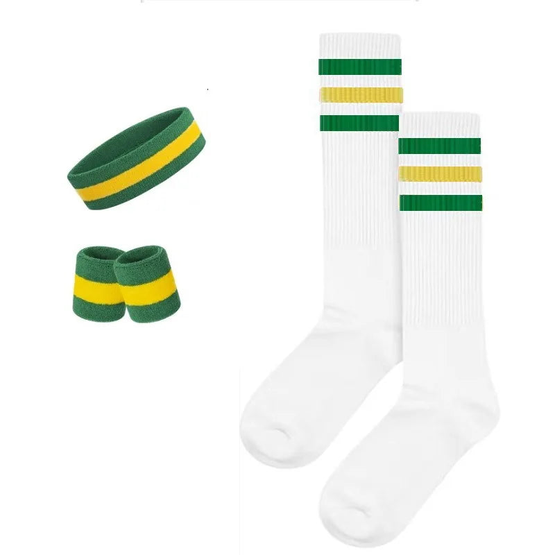 Striped Wrist Brace Hair Band Sport Socks Set Sweat-absorbing Headband Wristband Football Socks Table Tennis Wrist Band