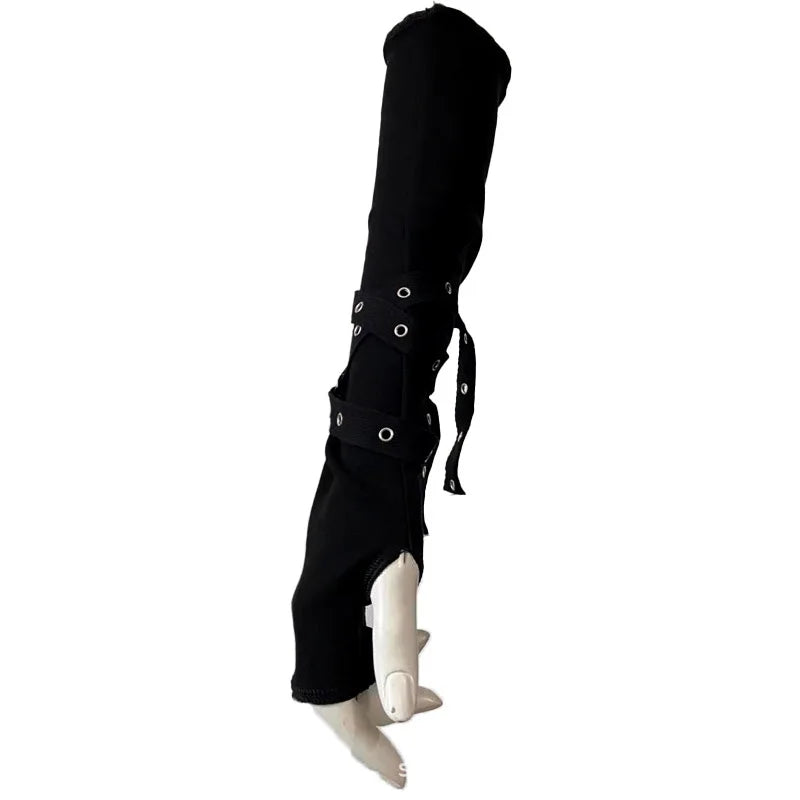 1 Pair Cool Black Gothic Sun-protective Sleeve Punk Unisex Arm Warmer Harajuku Half-fingered Gloves Cuff with Buckle Ninja