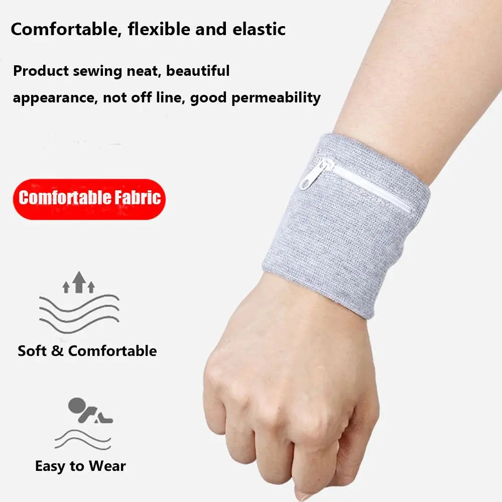 1PC Sports Wristband Purse Bag with Zipper Wrist Protection Absorbent Sleeve Towel Band Outdoor Running Travel Bike Key Pocket