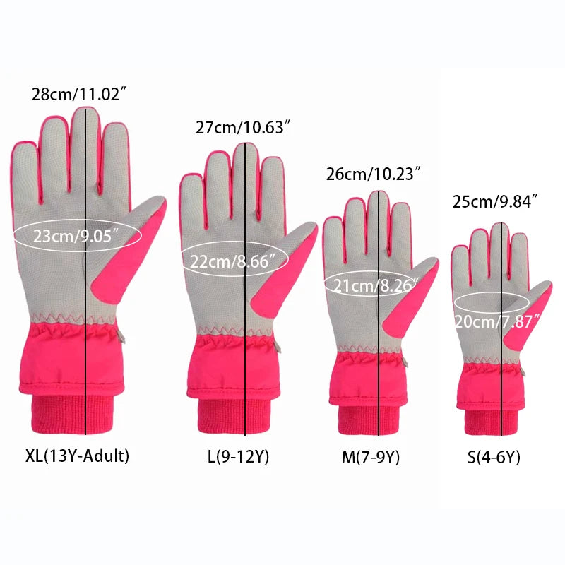 Waterproof Ski Gloves for Adult Kids Thick Children Snowboard Gloves Outdoor Fleece Lining Family Winter Gloves for Boys Girls