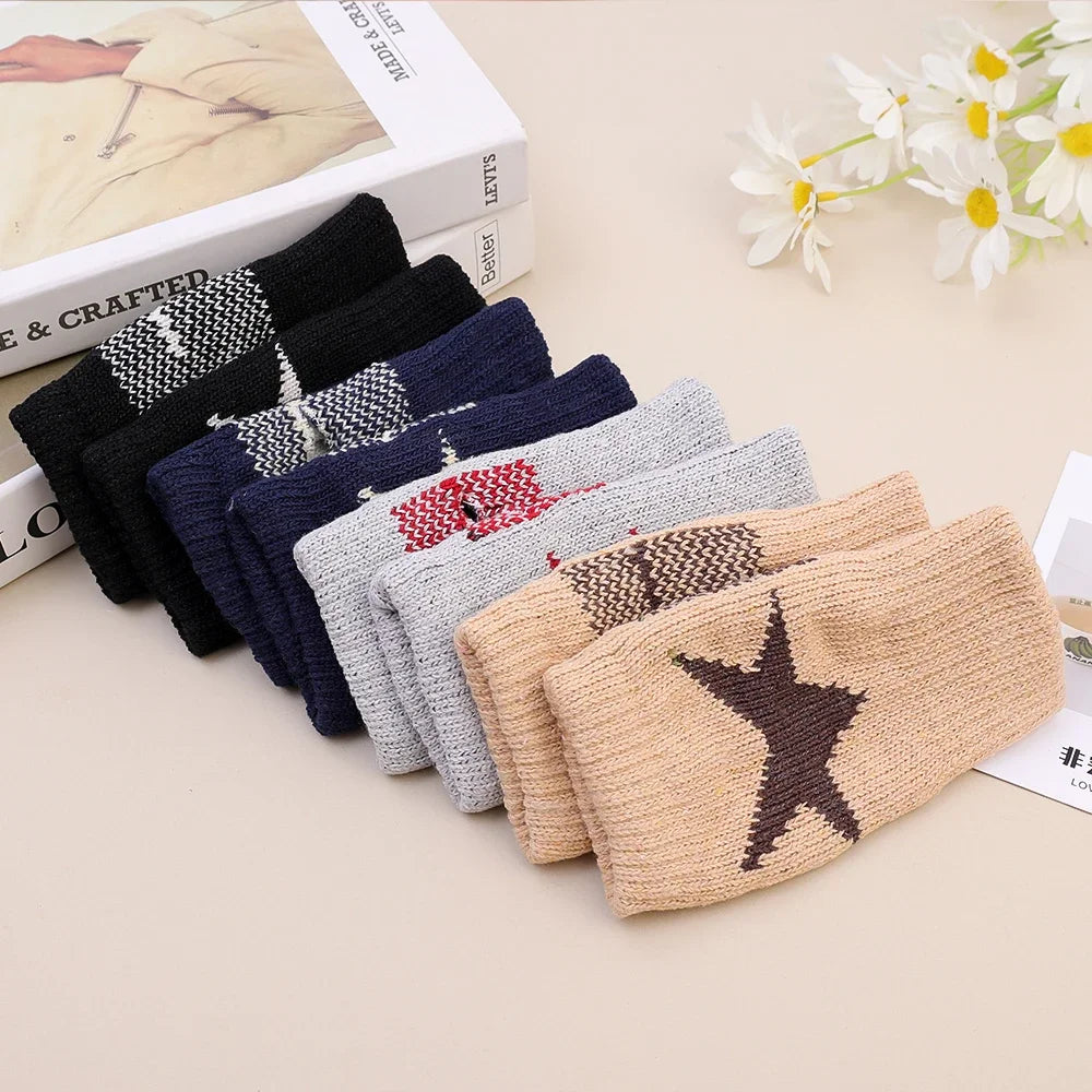 Autumn Winter Knitted Woolen Gloves Ins Fashion Y2K Men Women Half Finger Warm Five Pointed Star Fingerless Gloves Unisex