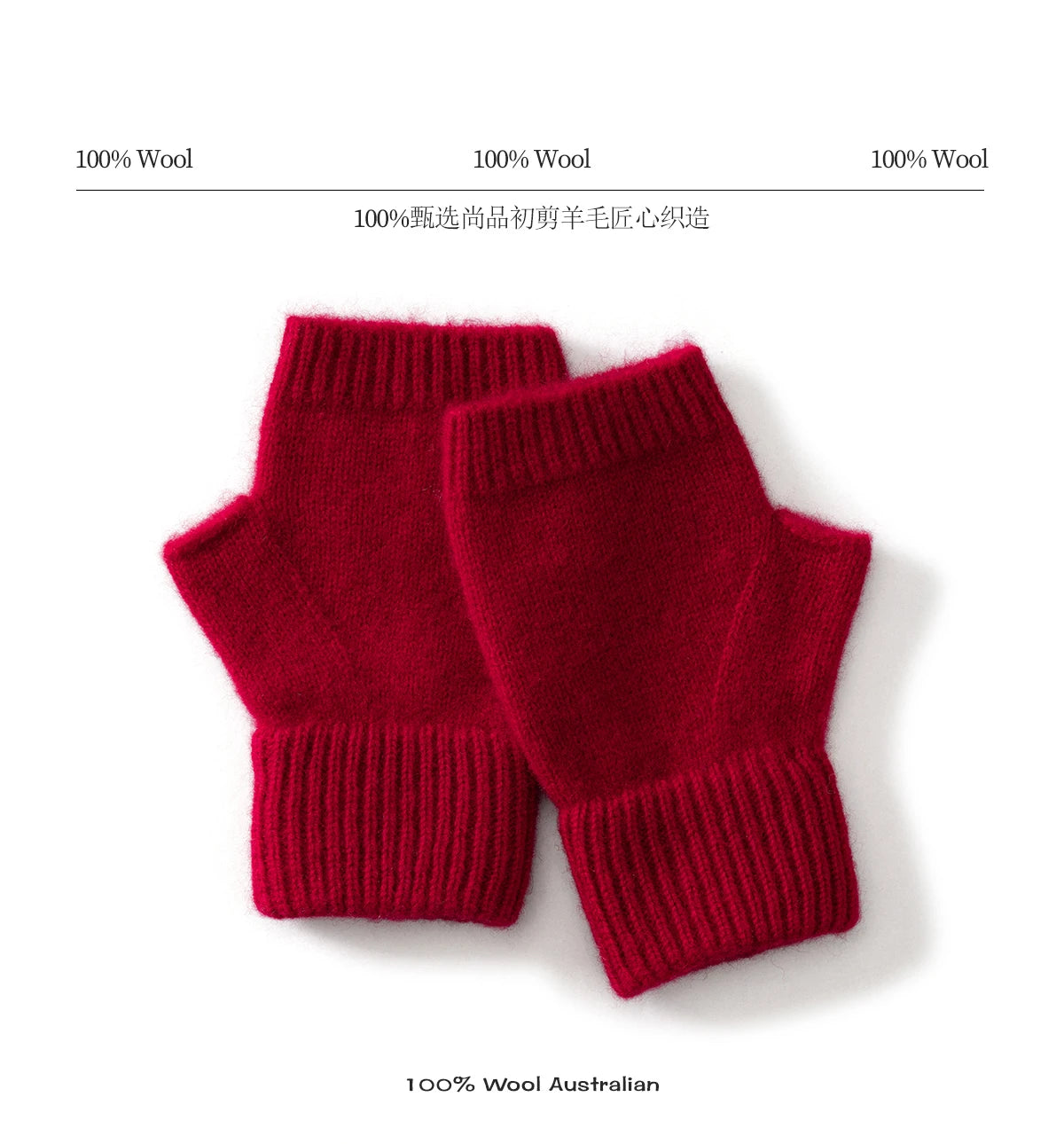 2025 Winter Women 100% Merino Wool Mitts 15cm Knitted Fingerless Gloves Thermal Gloves Semi Finger Lengthen Mittens Arm Warmers