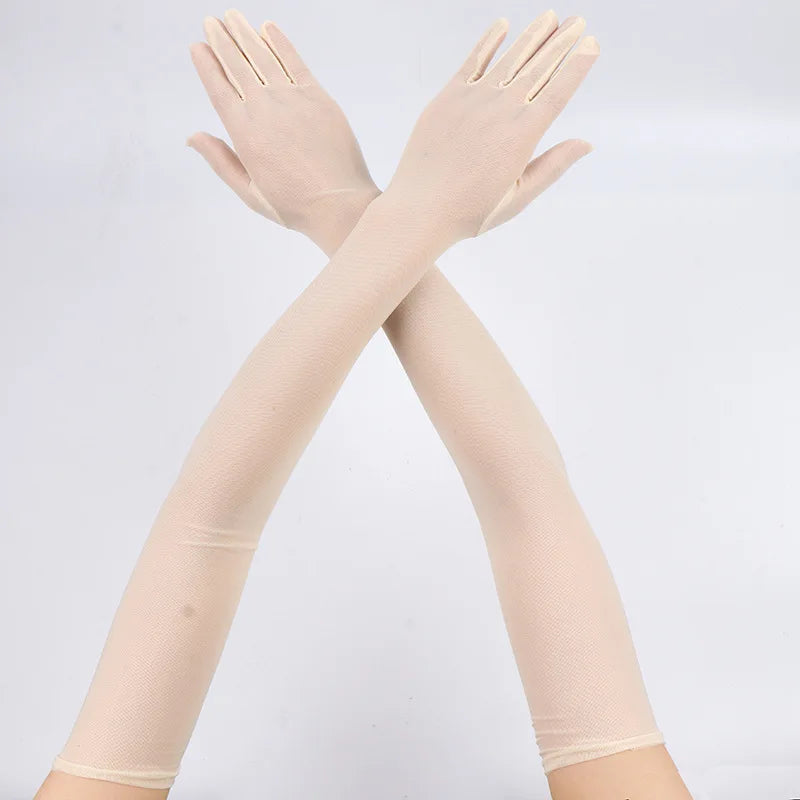 55CM Sexy Lace Thin Hollow Transparent Long Gloves Breathable Net Yarn Women Man Stage Performance Party Cosplay Elasticity