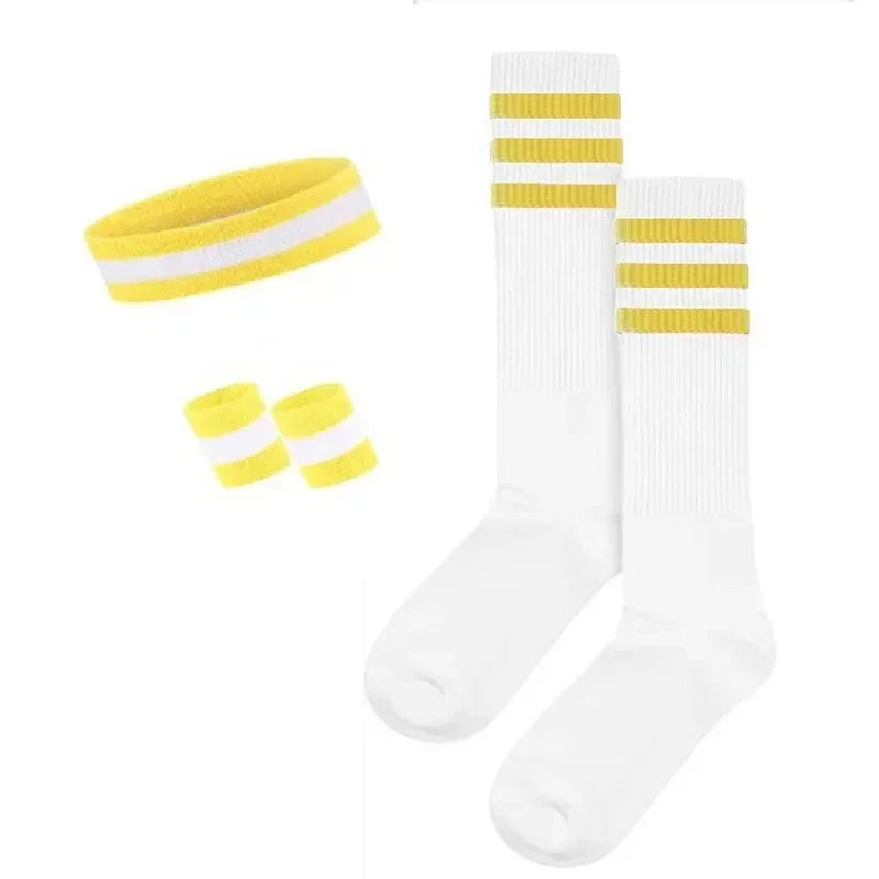 Striped Wrist Brace Hair Band Sport Socks Set Sweat-absorbing Headband Wristband Football Socks Table Tennis Wrist Band